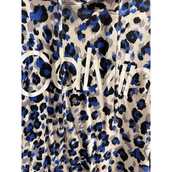 🍒 2/$20 Calvin Klein Hooded Athletic Pullover in Blue & Black Animal Print sz S - Picture 2 of 6